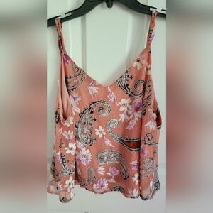 How Very Loved Pink Velour Floral Lined Spaghetti Strap Tank Top Size Medium